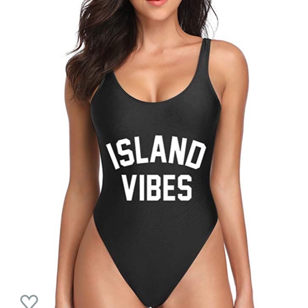 “ISLAND VIBES” black one piece - never worn! XL